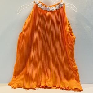 Girls Orange Pleated Shirt